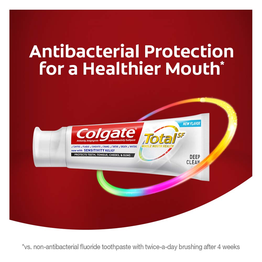 Colgate Total Toothpaste with Stannous Fluoride and Zinc, Multi Benefit Toothpaste with Sensitivity Relief and Cavity Protection, Deep Clean - 5.1 ounce (4 Pack)