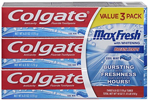 Colgate Max Fresh Toothpaste with Mini Breath Strips, Cool Mint - 6.0 Ounce (3 Pack)