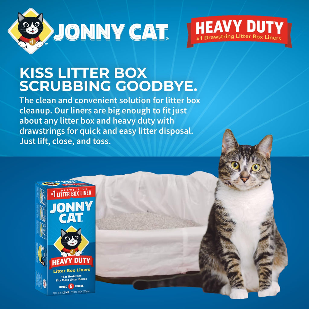 Jonny Cat Litter Box Liners: Heavy Duty - Tear & Leak Resistant - Drawstring Close - Jumbo