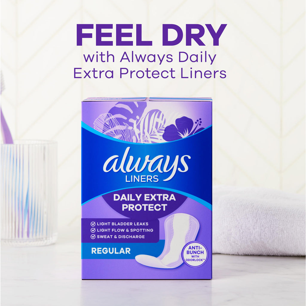 Always Daily Extra Protect Liners, Long Length, Unscented Panty Liners, 272 Count (2 Packs of 136)