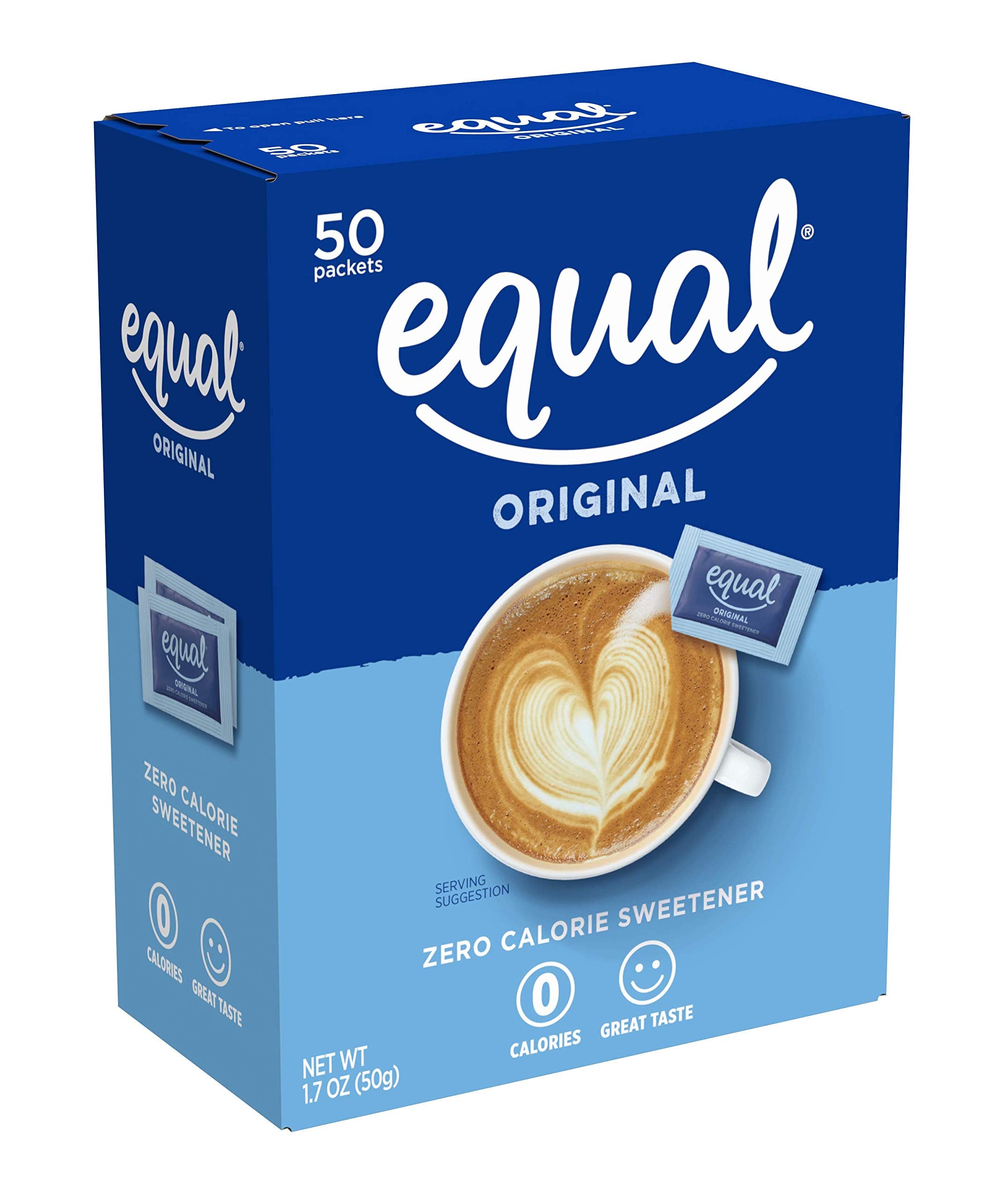 EQUAL 0 Calorie Sweetener, Aspartame and Acesulfame-K Sweetener Packets, Zero Calorie Sugar Alternative, Erythritol Free, 50 Ct (Pack of 12)