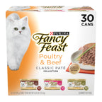 Fancy Feast Poultry and Beef Feast Classic Pate Collection Grain Free Wet Cat Food Variety Pack - (Pack of 30) 3 oz. Cans