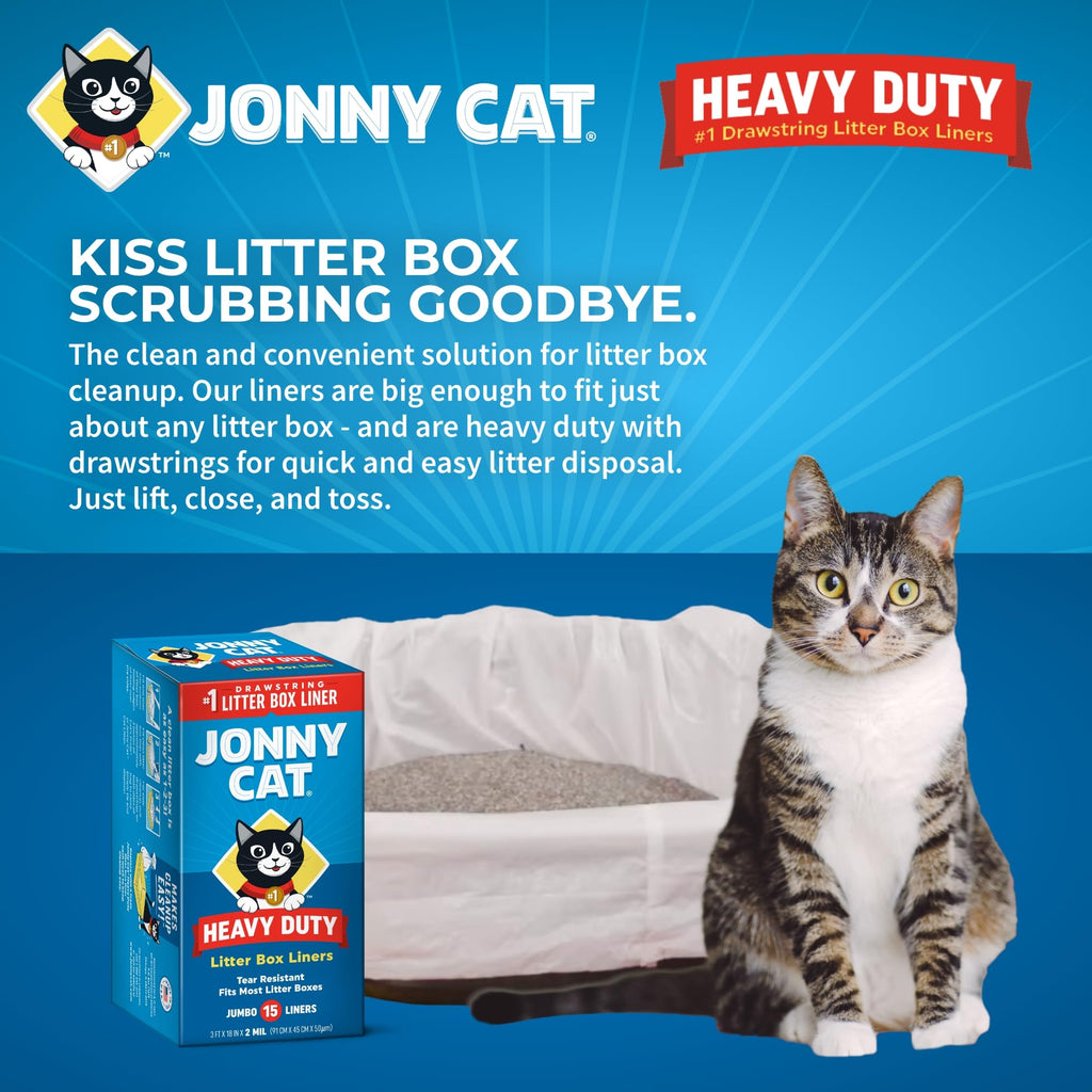 Jonny Cat Litter Box Liners: Heavy Duty - Tear & Leak Resistant - Drawstring Close - Jumbo