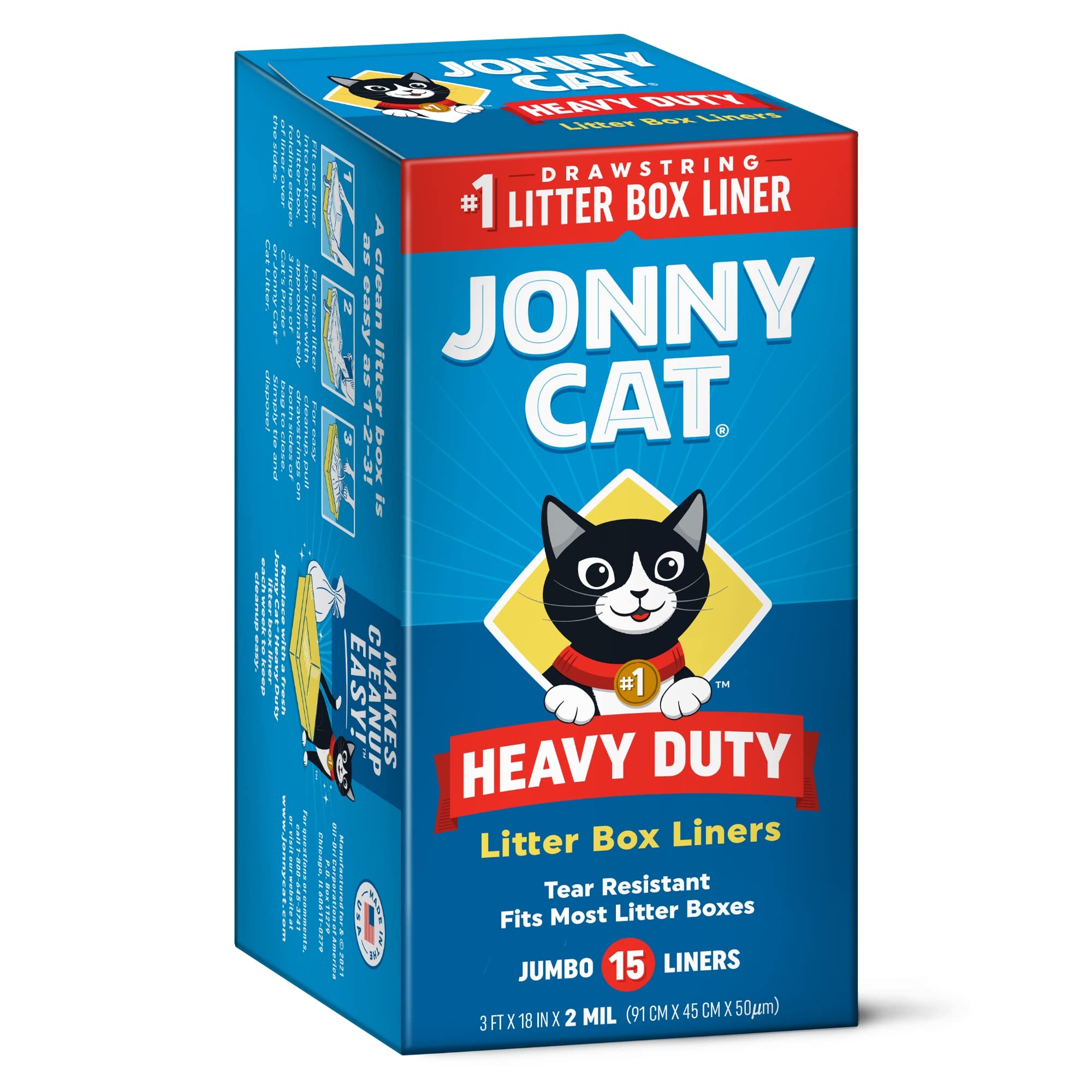 Jonny Cat Litter Box Liners: Heavy Duty - Tear & Leak Resistant - Drawstring Close - Jumbo
