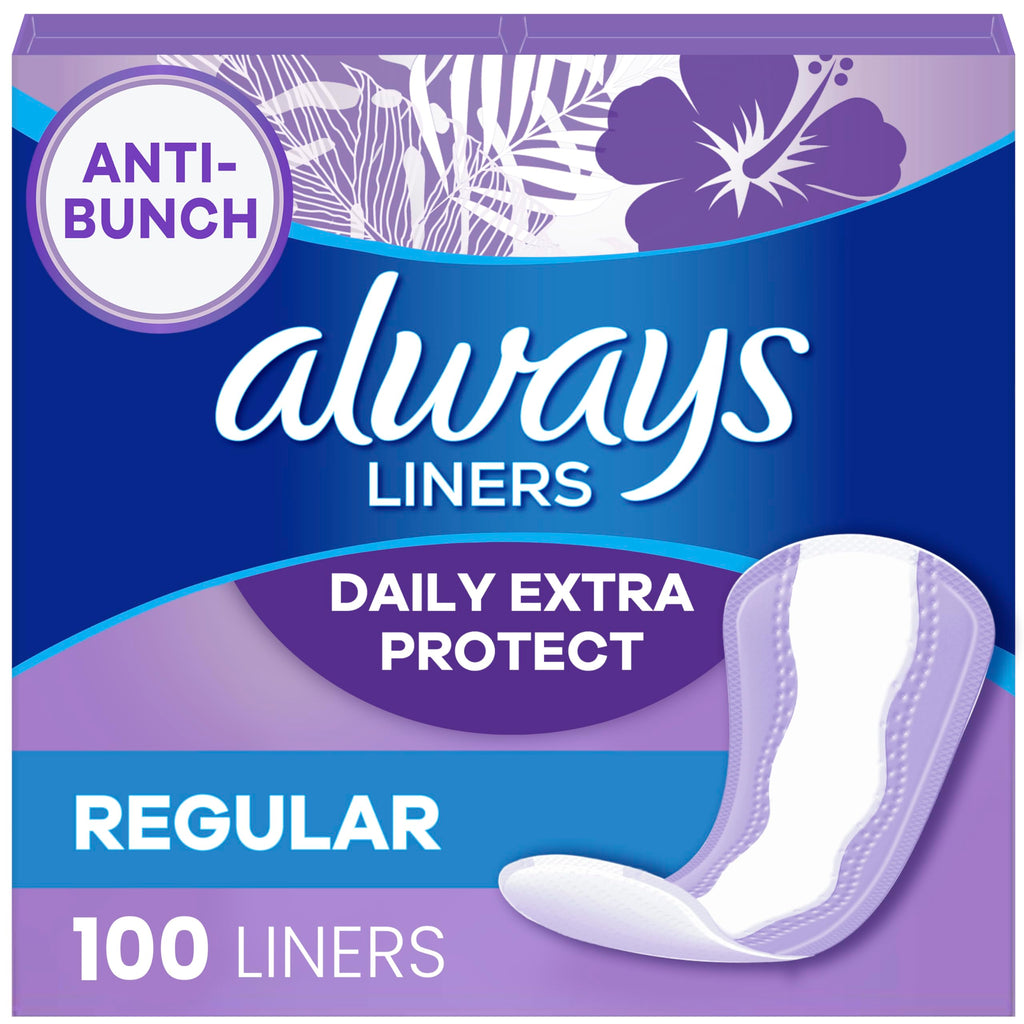 Always Anti-Bunch Xtra Protection Daily Liners – Regular Length, 100 Count