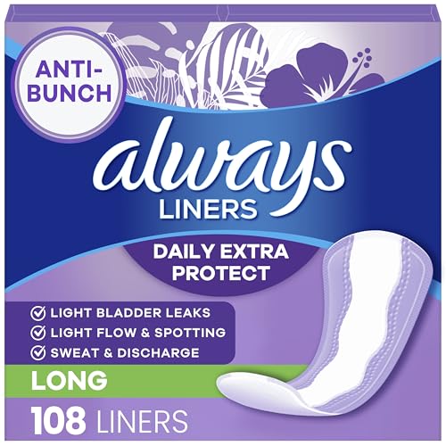 Always Daily Extra Protect Liners, Long Length, Unscented Panty Liners, 108 Count