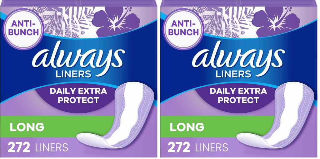 Always Daily Extra Protect Liners, Long Length, Unscented Panty Liners, 272 Count (2 Packs of 136)