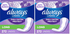 Always Daily Extra Protect Liners, Long Length, Unscented Panty Liners, 272 Count (2 Packs of 136)