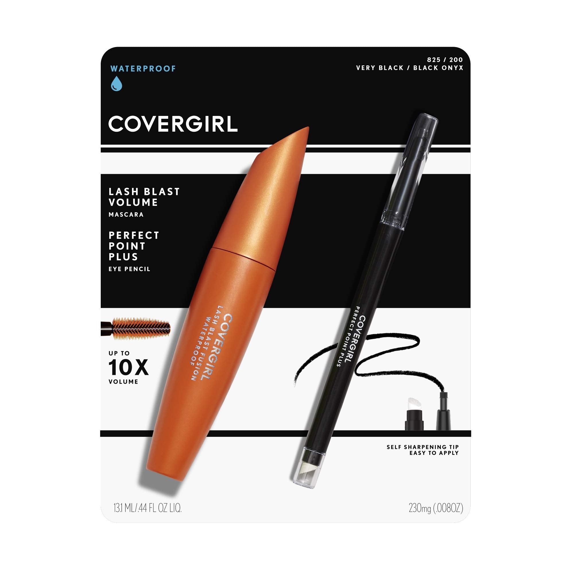 Covergirl Lash Blast Volume Waterproof Mascara, Volumizing Mascara, Very Black and Perfect Point Plus Eye Pencil, Black Onyx, Combo 2