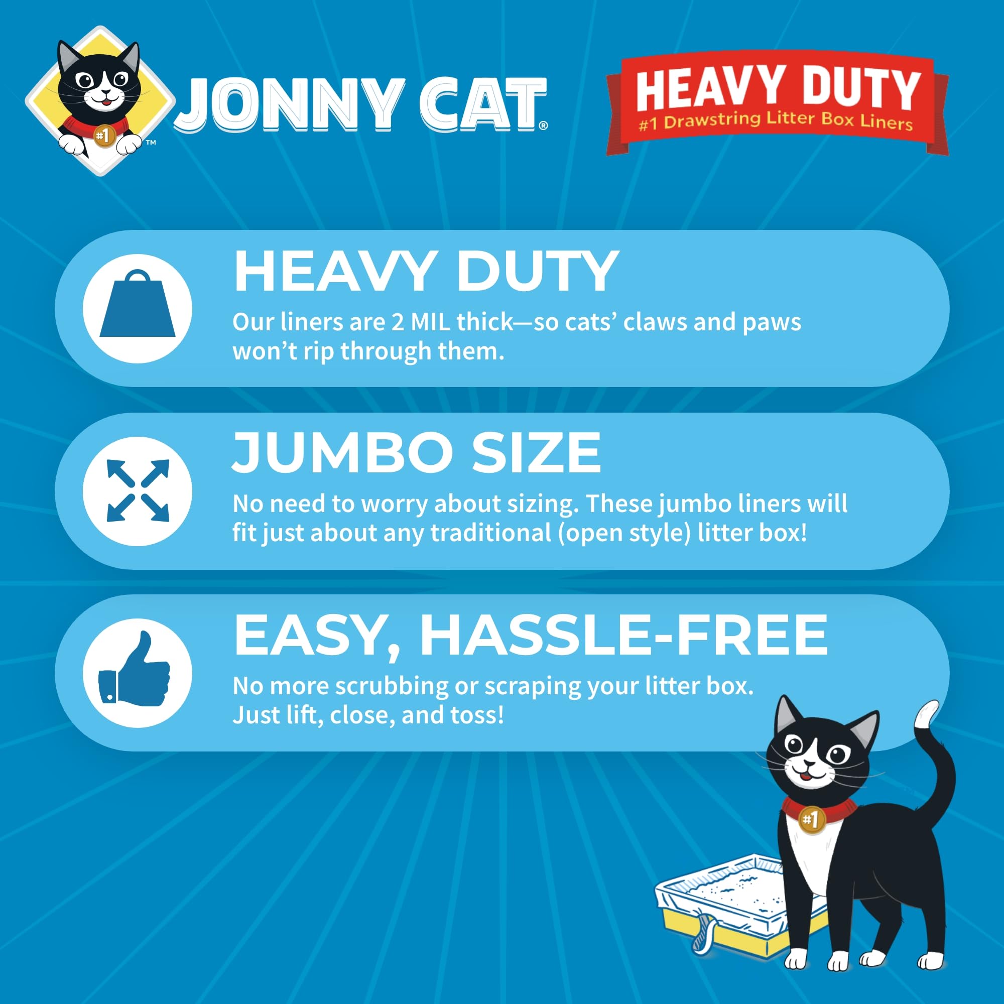 Jonny Cat Litter Box Liners: Heavy Duty - Tear & Leak Resistant - Drawstring Close - Jumbo