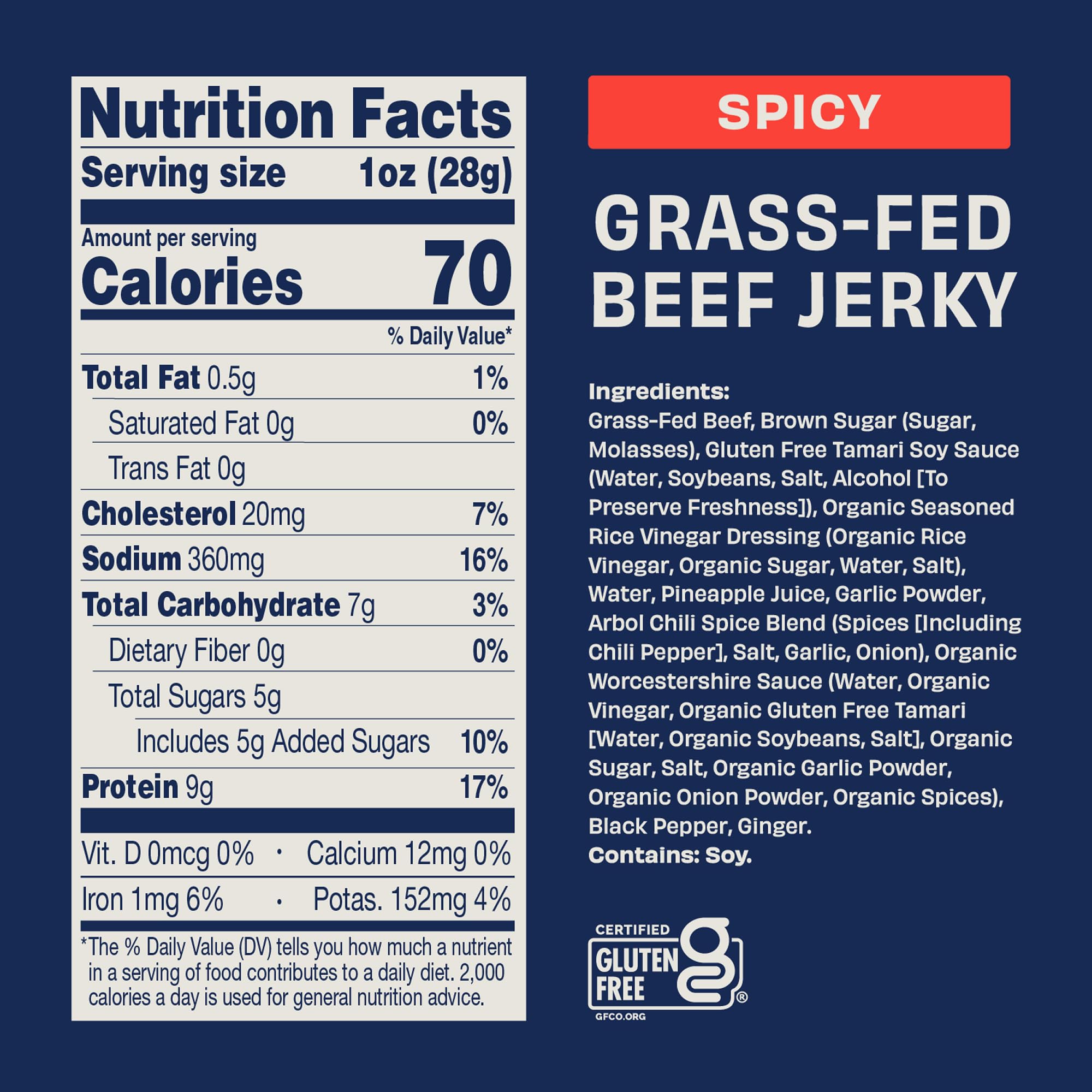 Country Archer Grass Fed Beef Jerky - Beef Snack Pack, Bulk Individual Bags, Protein Snack, Gluten Free, Real Ingredients, Spicy Flavor - Fuego Flavor, 2.5 Oz (Pack Of 4)