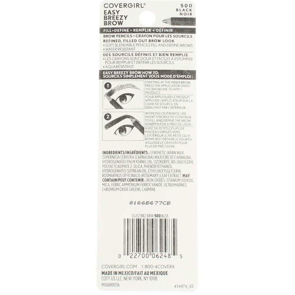 CoverGirl Easy Breezy Brow Fill & Define Pencil Black 500 - Pack of 3