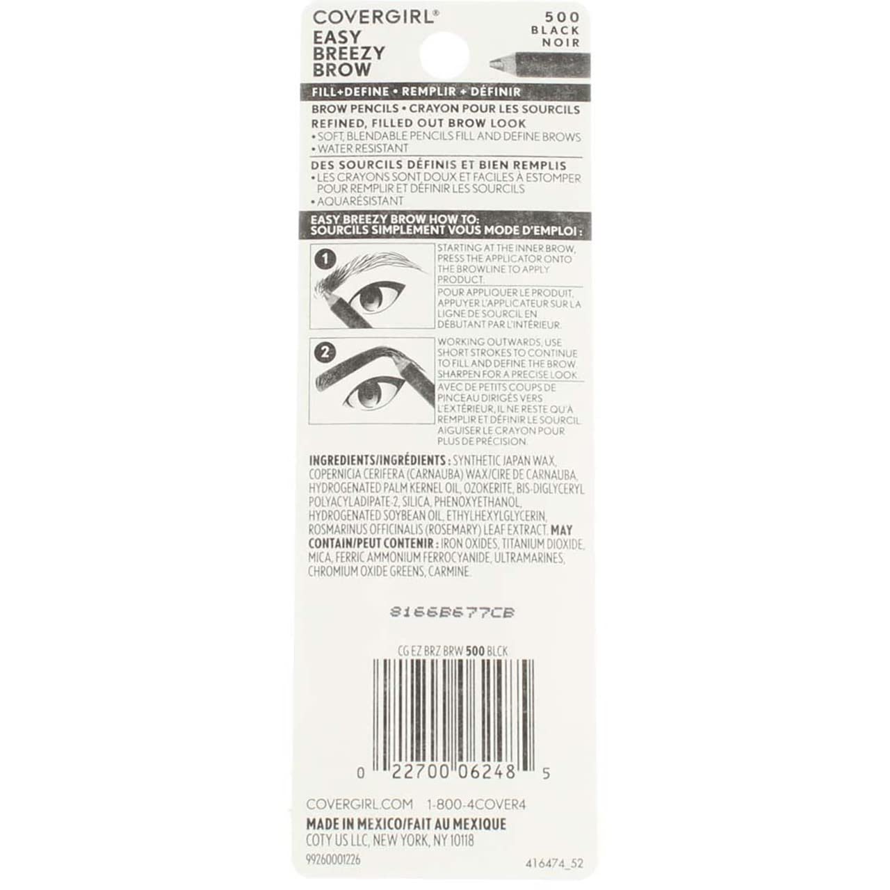 CoverGirl Easy Breezy Brow Fill & Define Pencil Black 500 - Pack of 3