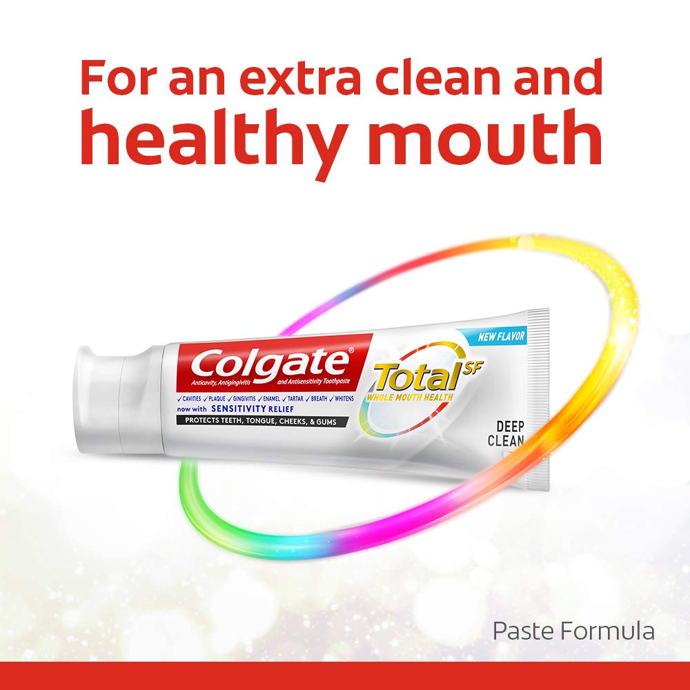 Colgate Total Toothpaste with Stannous Fluoride and Zinc, Multi Benefit Toothpaste with Sensitivity Relief and Cavity Protection, Deep Clean - 5.1 ounce (4 Pack)