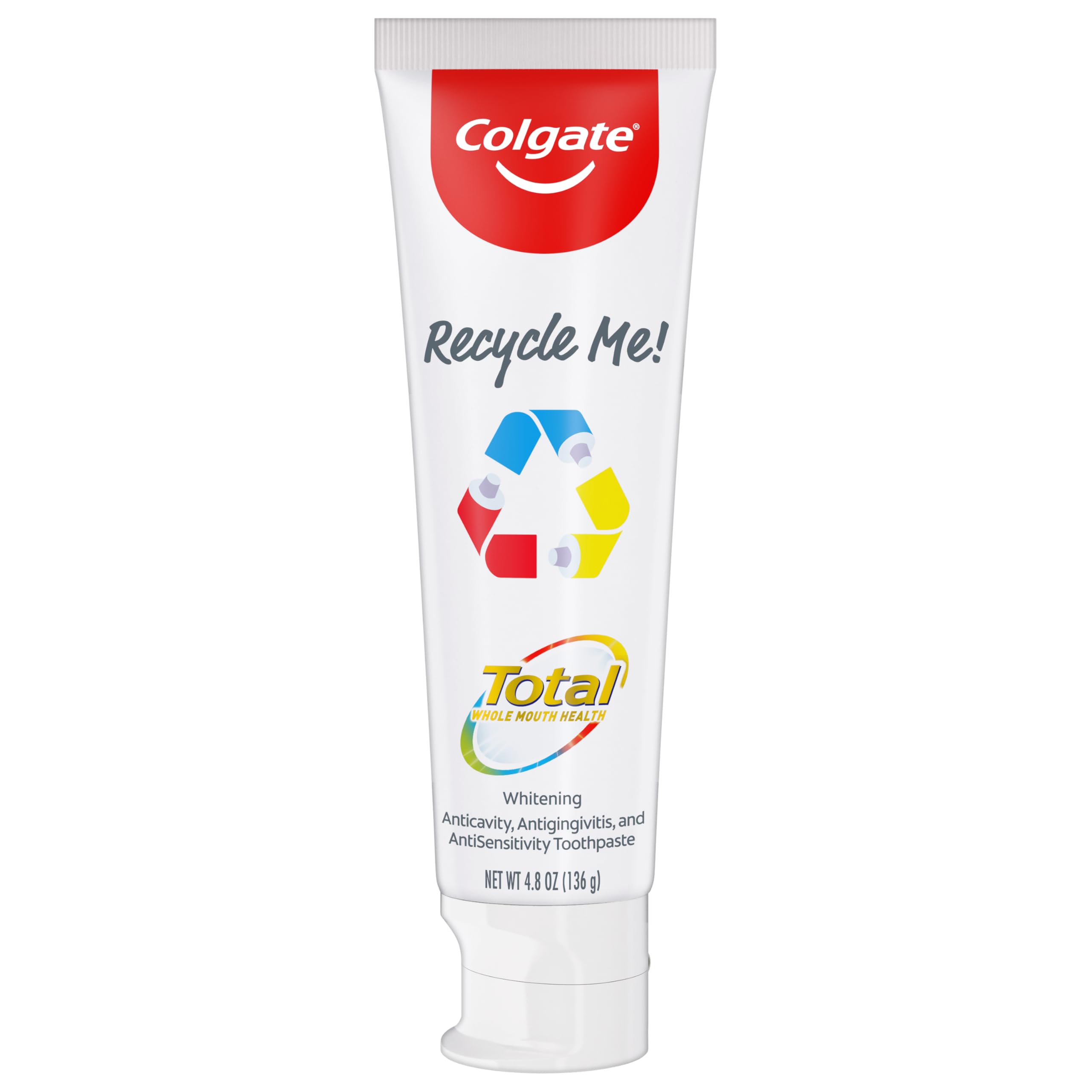 Colgate Total Teeth Whitening Toothpaste, 10 Benefits, No Trade-Offs, Sensitivity and Whitening, 4.8 oz Tube
