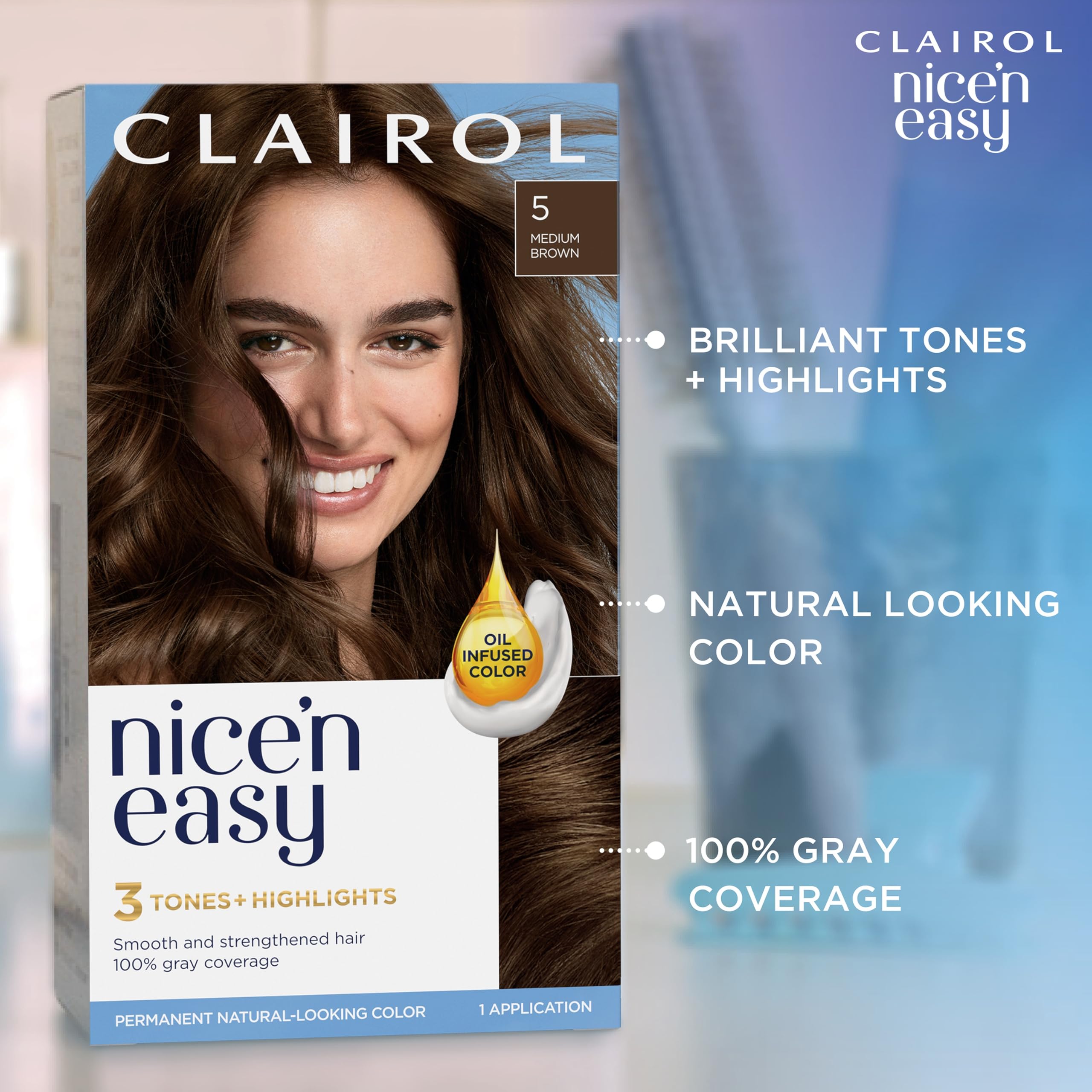 Clairol Nice'n Easy Permanent Hair Dye – 3 Brown Black, 100% Gray Coverage