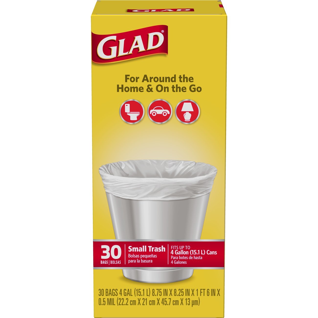 Glad Trash Bags, Small Garbage Bags - 4 Gallon White Trash Bag - 30 Count