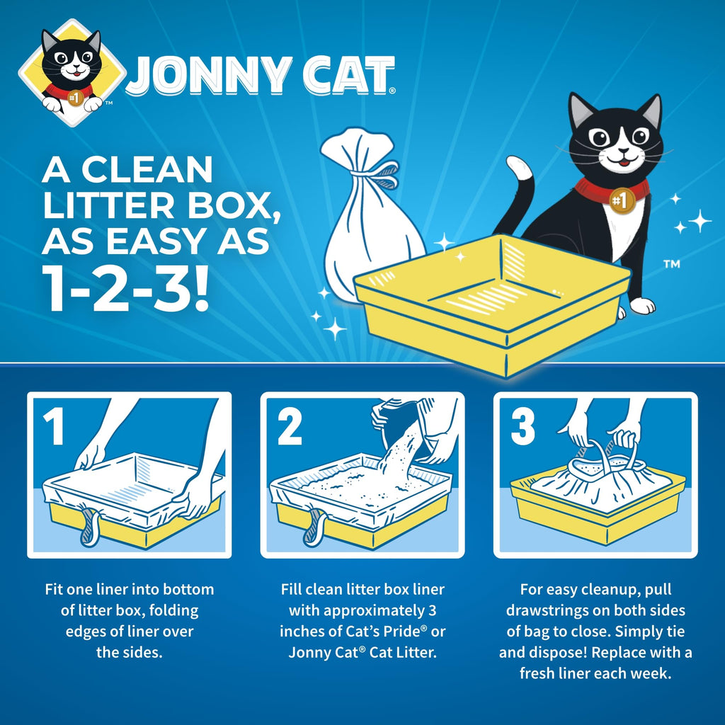 Jonny Cat Litter Box Liners: Heavy Duty - Tear & Leak Resistant - Drawstring Close - Jumbo