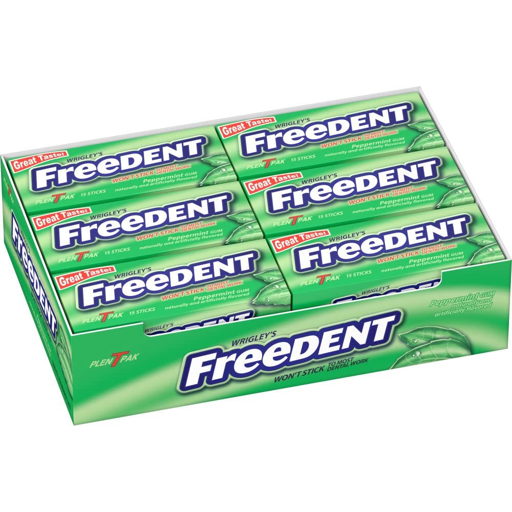FREEDENT Peppermint Chewing Gum, 15 Stick (Pack of 12)