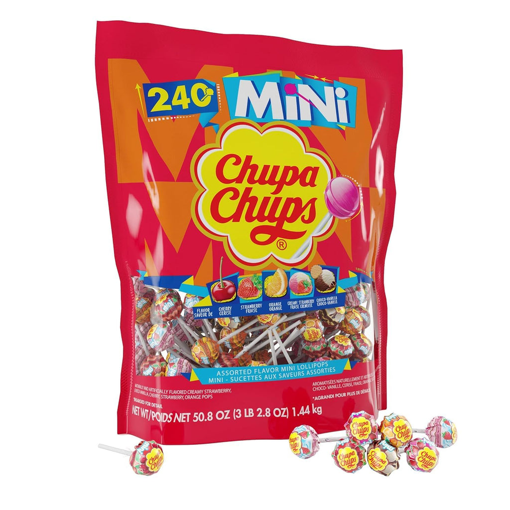 Chupa Chups ‘Best Of’ Lollipop Assortment, 5 Flavors, Individually Wrapped Candy for Kids, 25.3 Oz Drum (60 Suckers)