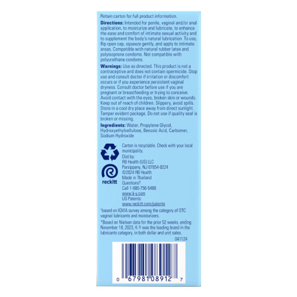 K-Y Jelly Classic Water-Based Body Friendly Formula 4 Fl Oz. Personal Lubricant for Wetter Sex for Men, Women and Couples & Safe to Use with Latex Condoms