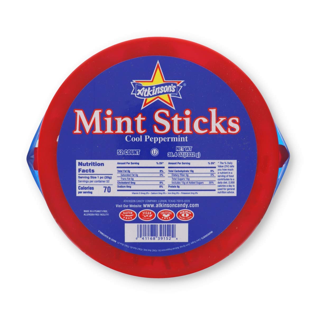 Atkinson, Mint Jumbo Stick - Jar, Count 52 (0.7-oz ) - Sugar Candy / Grab Varieties & Flavors