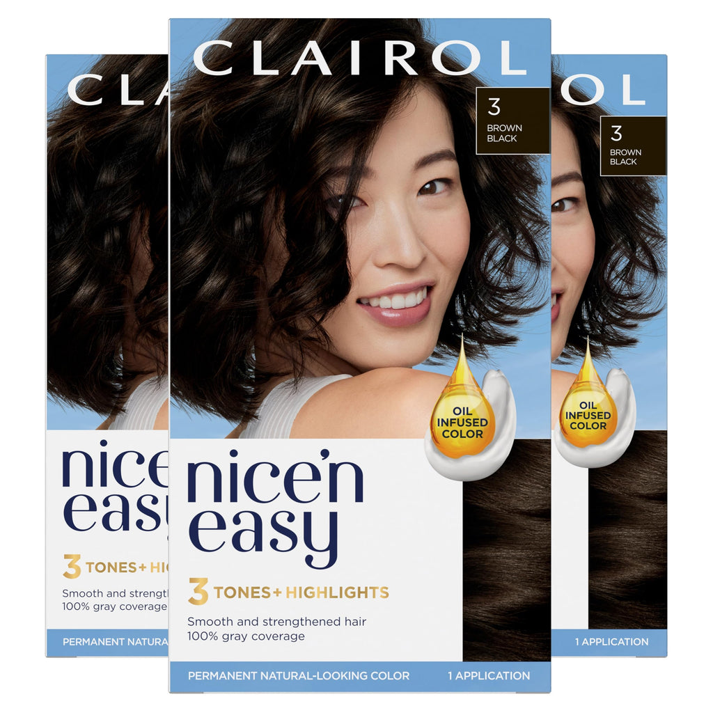 Clairol Nice'n Easy Permanent Hair Dye – 3 Brown Black, 100% Gray Coverage