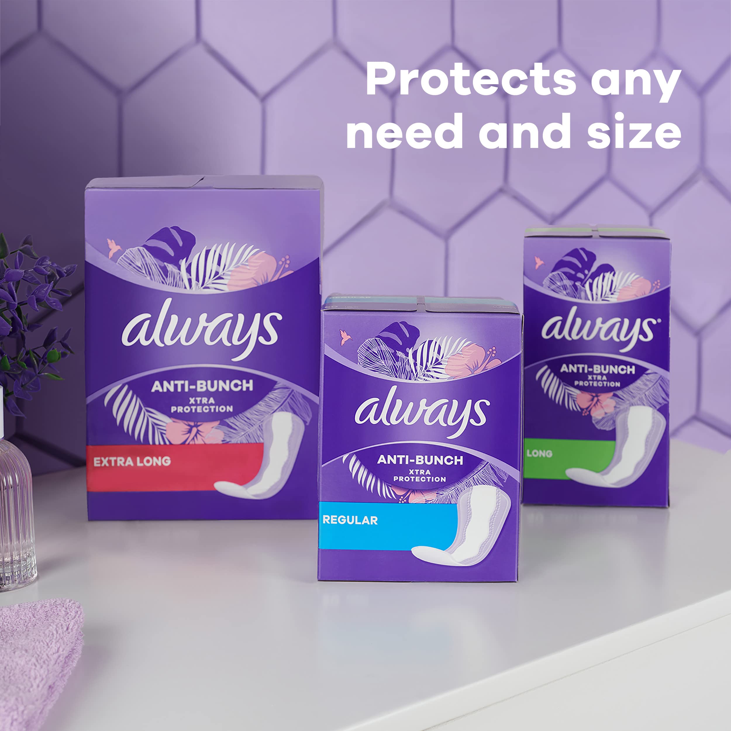 Always Daily Extra Protect Liners, Long Length, Unscented Panty Liners, 136 Count