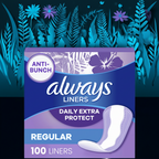 Always Anti-Bunch Xtra Protection Daily Liners – Regular Length, 100 Count