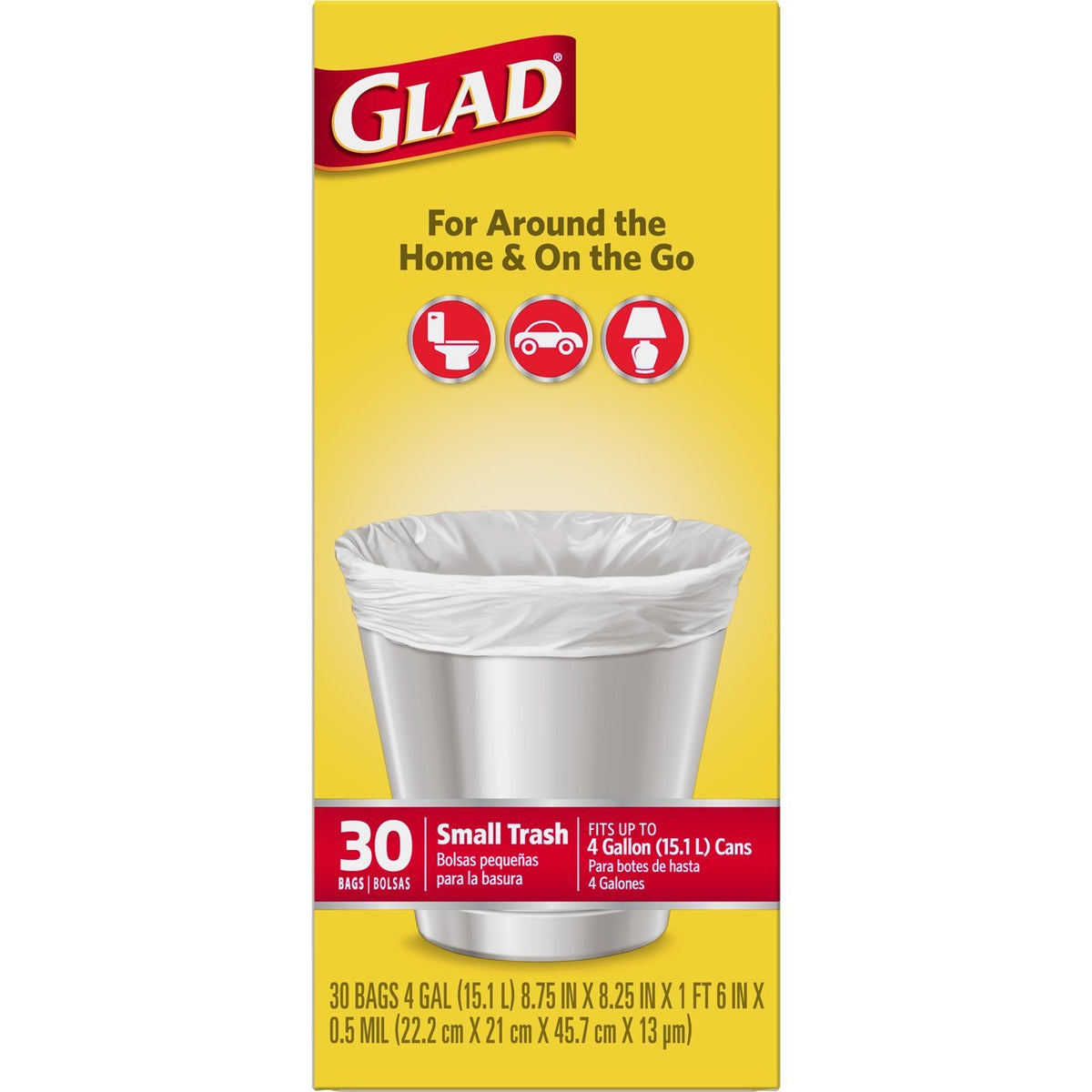 Glad Trash Bags, Small Garbage Bags - 4 Gallon White Trash Bag - 30 Count