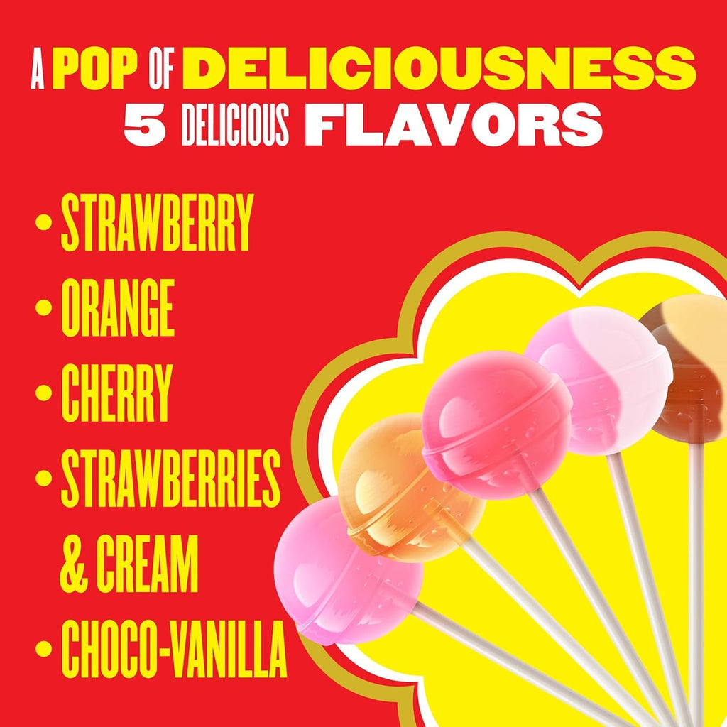Chupa Chups ‘Best Of’ Lollipop Assortment, 5 Flavors, Individually Wrapped Candy for Kids, 25.3 Oz Drum (60 Suckers)