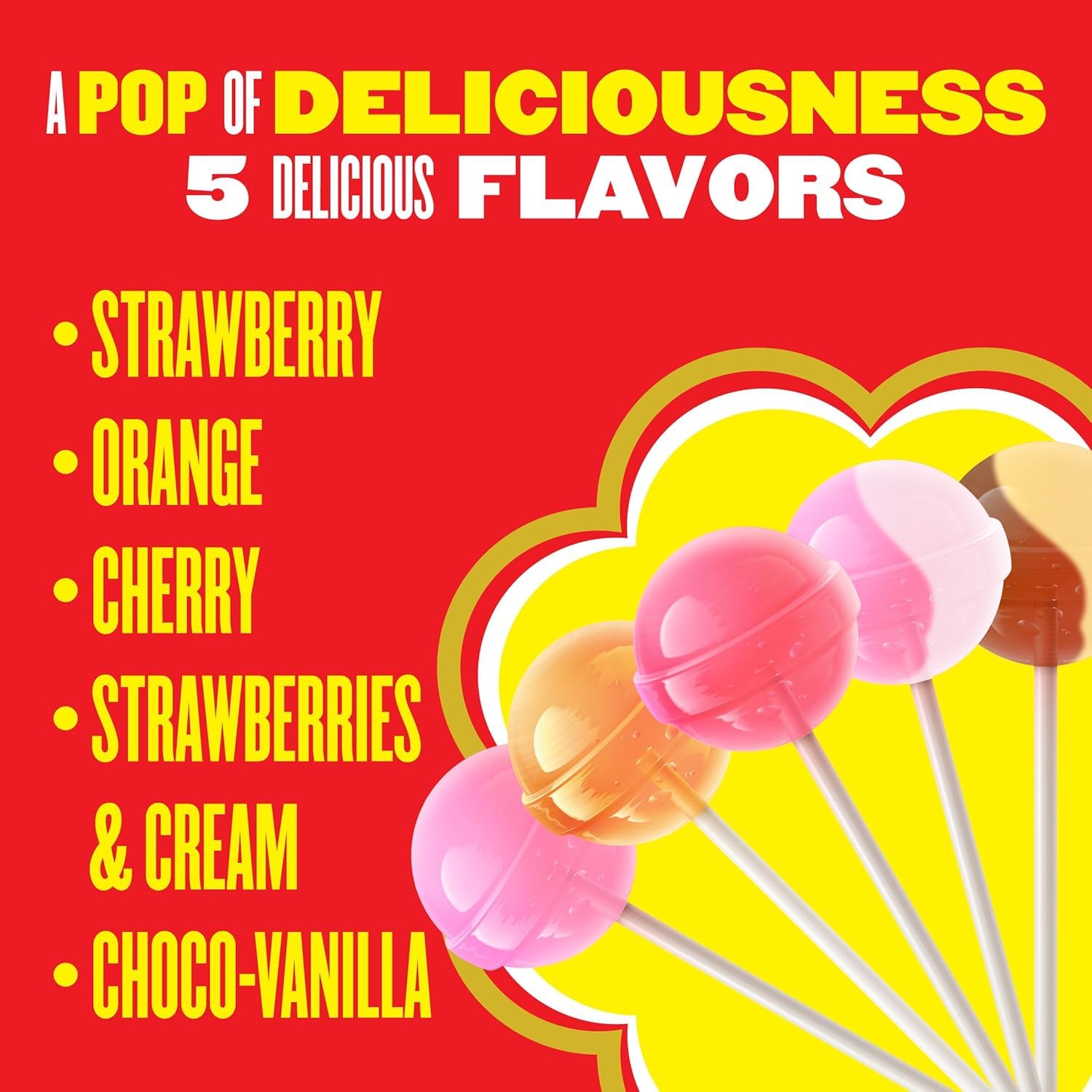 Chupa Chups ‘Best Of’ Lollipop Assortment, 5 Flavors, Individually Wrapped Candy for Kids, 25.3 Oz Drum (60 Suckers)