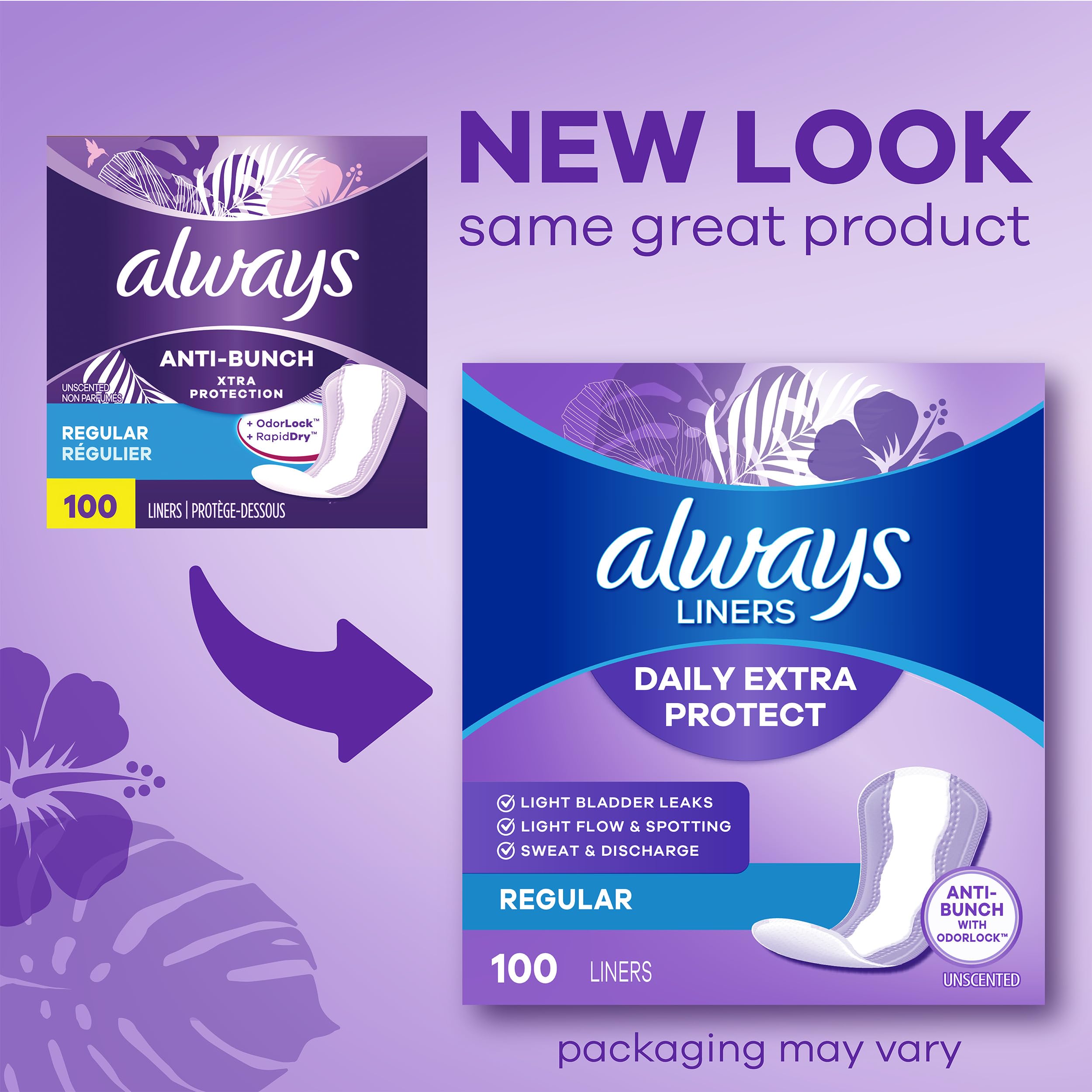 Always Daily Extra Protect Liners, Long Length, Unscented Panty Liners, 272 Count (2 Packs of 136)
