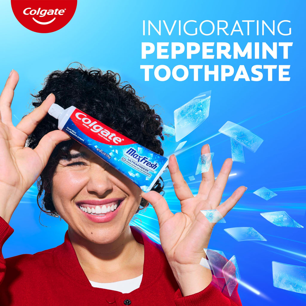Colgate MaxFresh Cool Mint Toothpaste Pack, Fresh Breath Toothpaste with Fluoride and Hundreds of Mini Breath Strips, Leaves Mouth Feeling Refreshed for Hours, 2 Pack, 6.3 oz