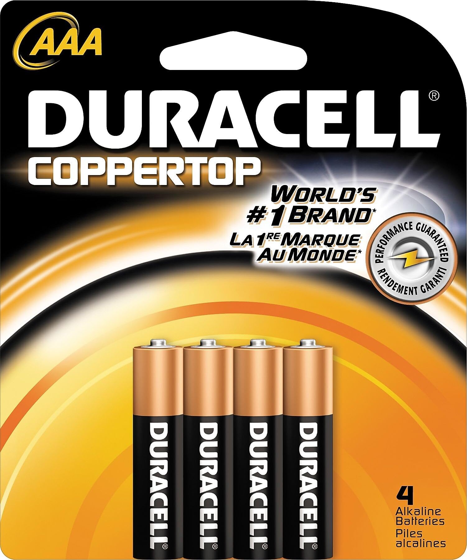 Duracell, MN2400B4Z, Standard Battery, AAA, Alkaline, PK4,Black
