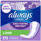 Always Daily Extra Protect Liners, Long Length, Unscented Panty Liners, 272 Count (2 Packs of 136)