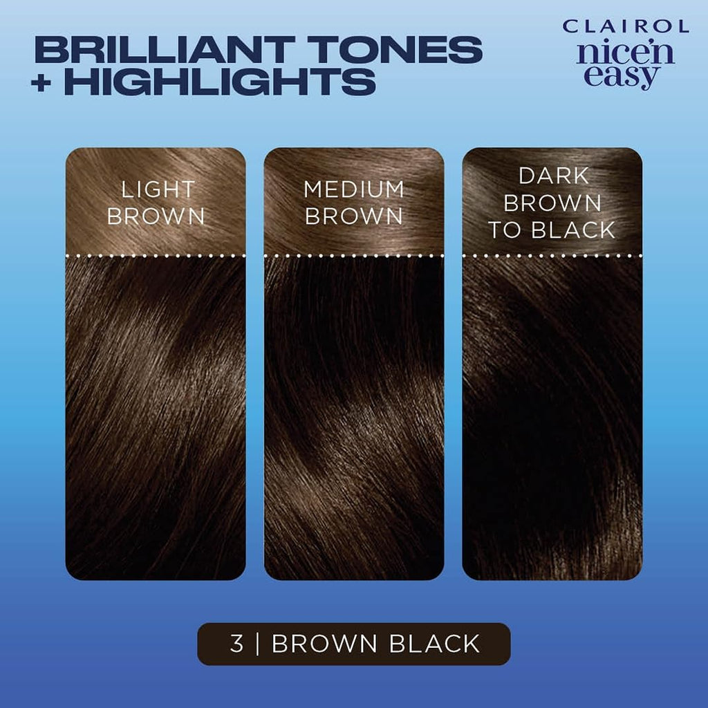 Clairol Nice'n Easy Permanent Hair Dye – 3 Brown Black, 100% Gray Coverage