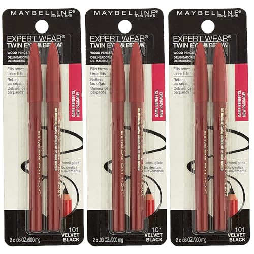 Maybelline Expert Eyes Twin Brow And Eye Pencils, Velvet Black [101], 2 ea (Pack of 3)