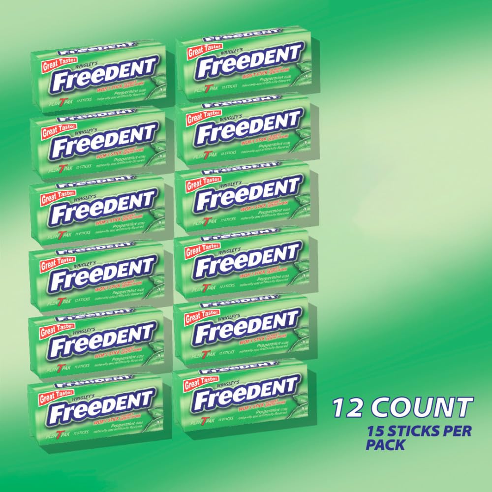 FREEDENT Peppermint Chewing Gum, 15 Stick (Pack of 12)