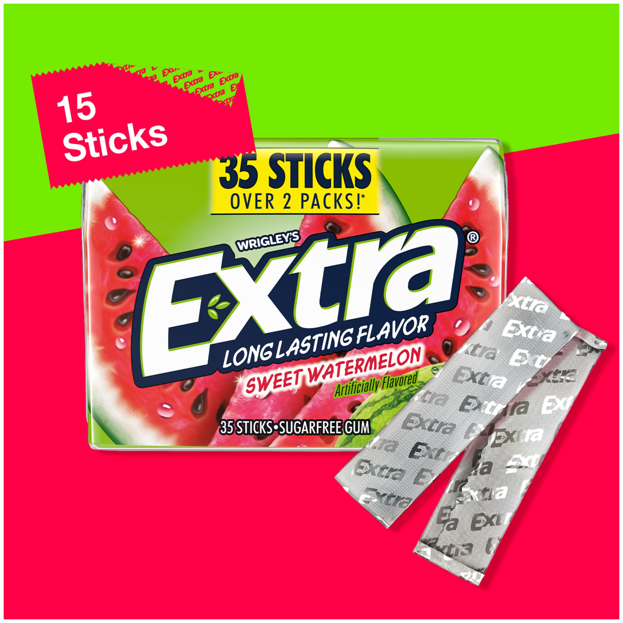 Extra Sweet Watermelon Sugar Free Chewing Gum - 6 Packs x 35 Sticks