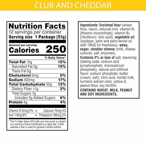 Keebler Club & Cheddar Sandwich Crackers Snack Packs - 12 Packs per Box