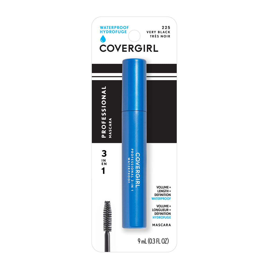 COVERGIRL Professional 3-in-1 Waterproof Mascara, Very Black 225, (Packagin