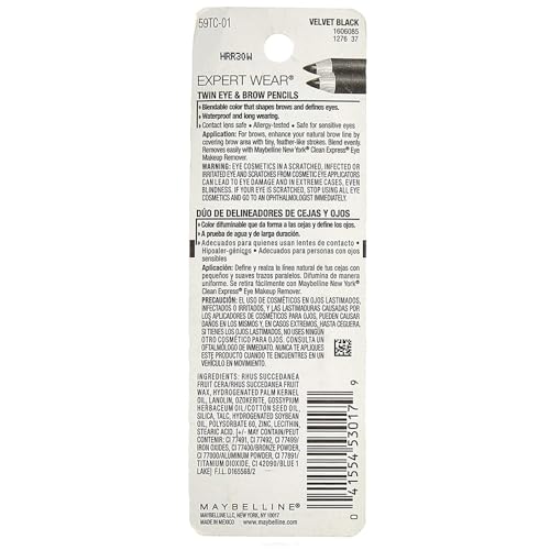 Maybelline Expert Eyes Twin Brow And Eye Pencils, Velvet Black [101], 2 ea (Pack of 3)