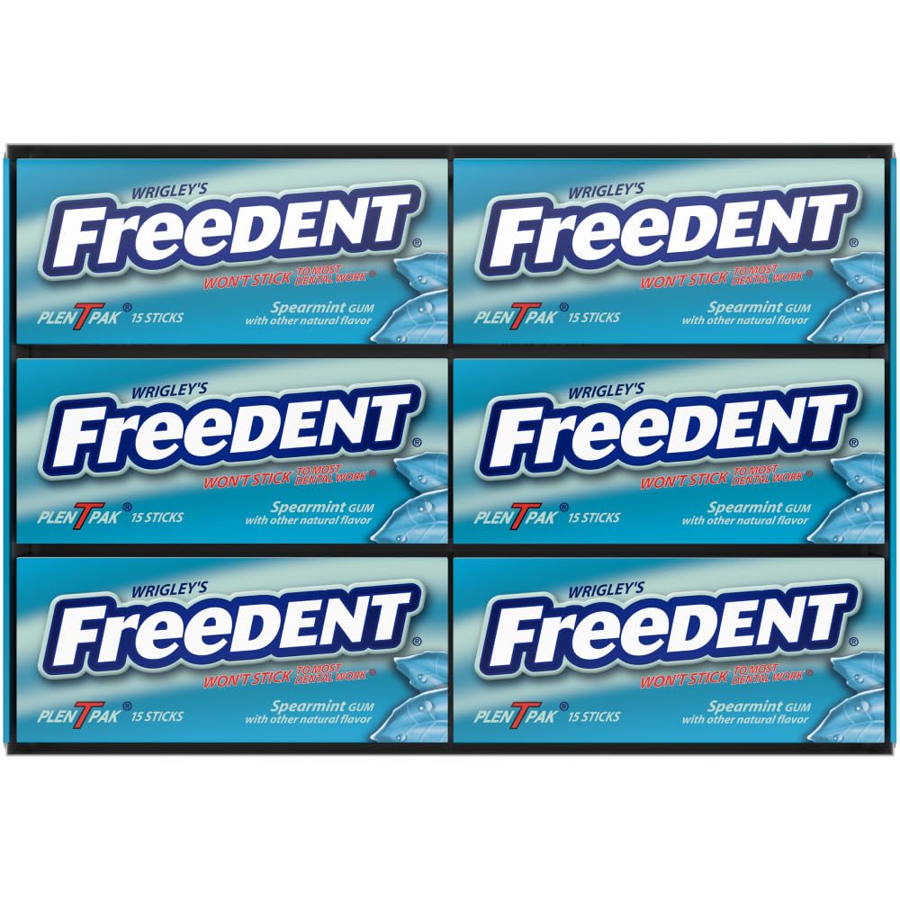 FREEDENT Chewing Gum - WRIGLEY'S Spearmint Flavored, 12 Pack Bulk Gum, 15 Sticks per Pack