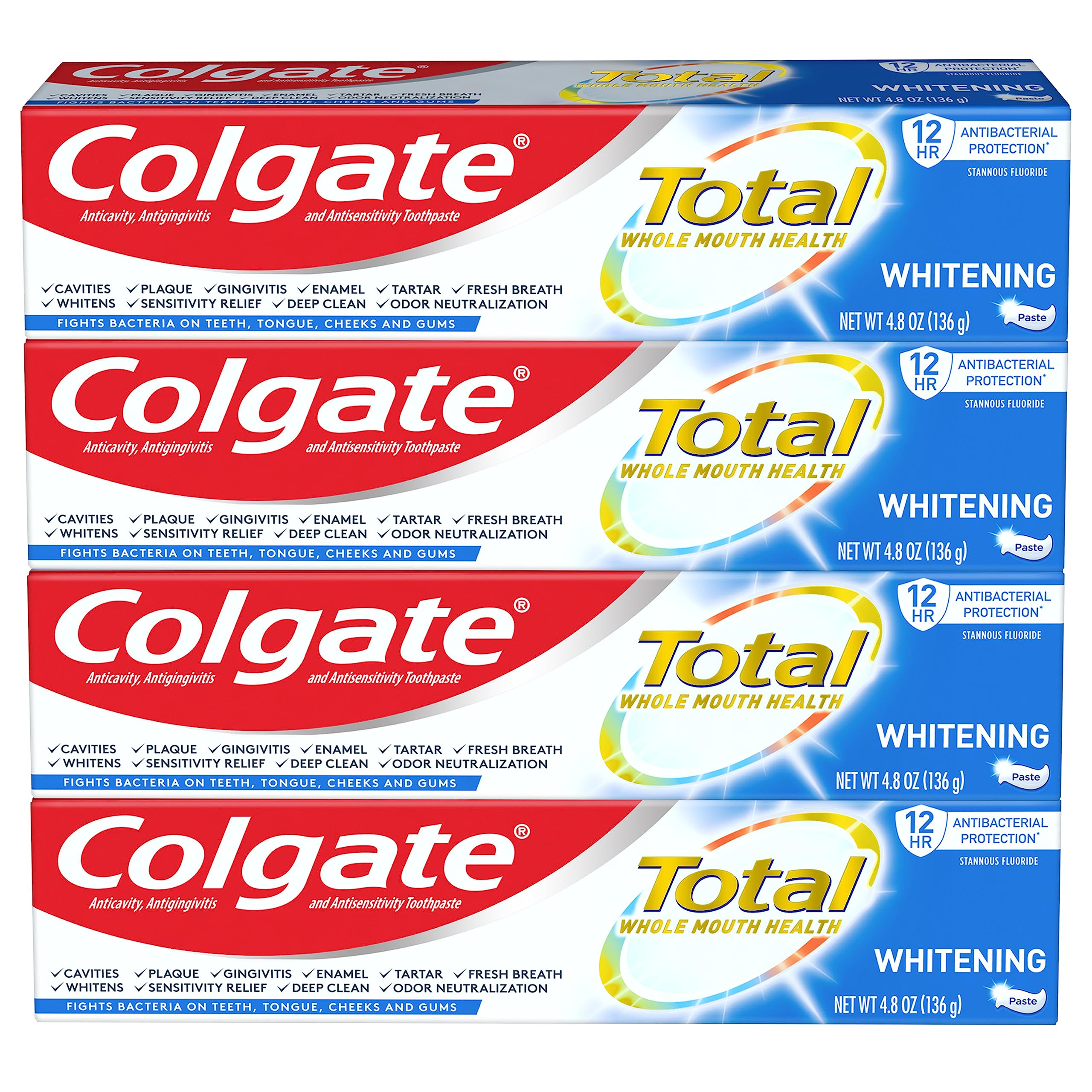 Colgate Total Whitening Mint Toothpaste 4.8 oz - Pack of 4